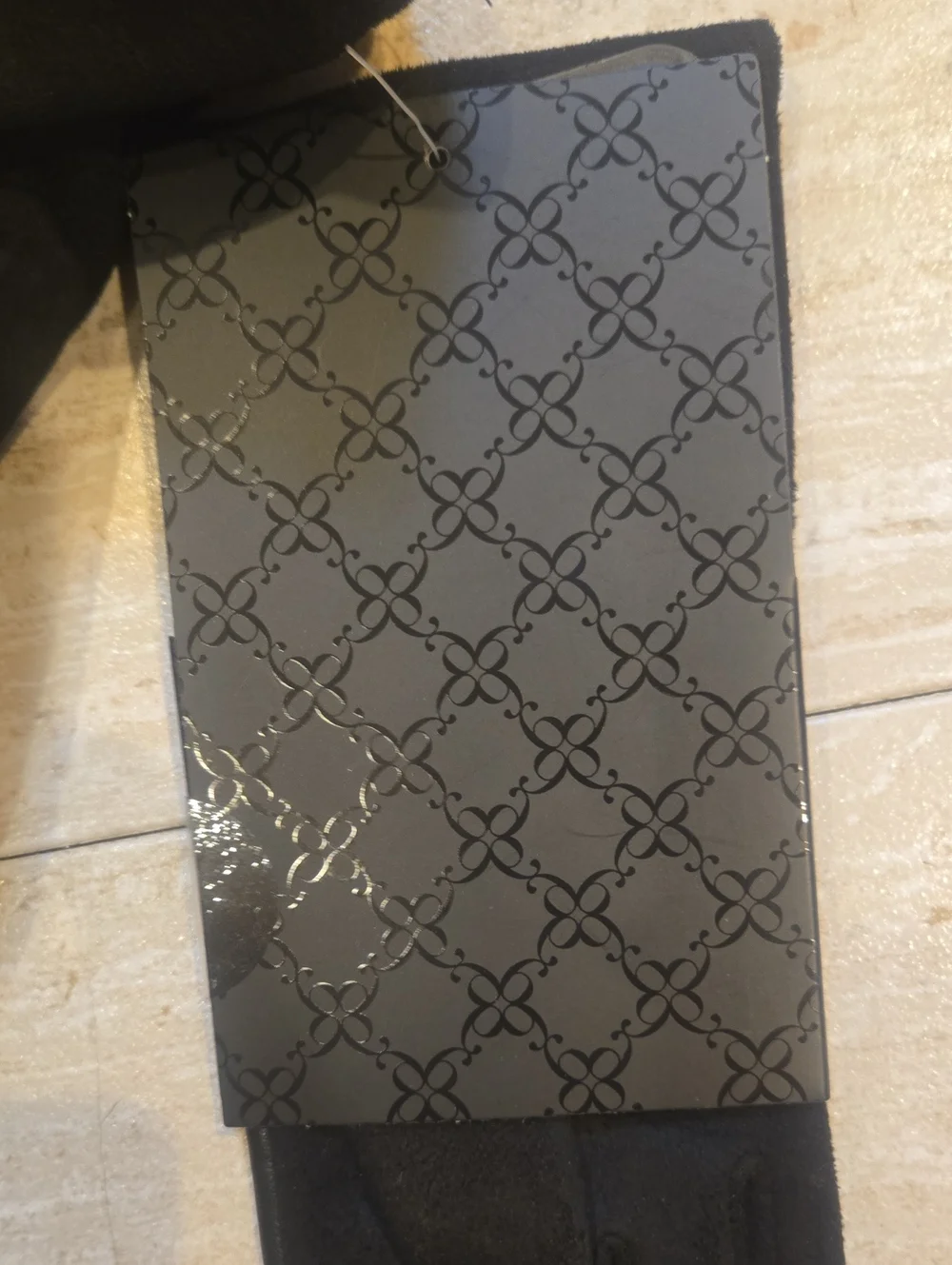 New Nine West Black Faux Leather Gloves with Rhinestone Bow Accent